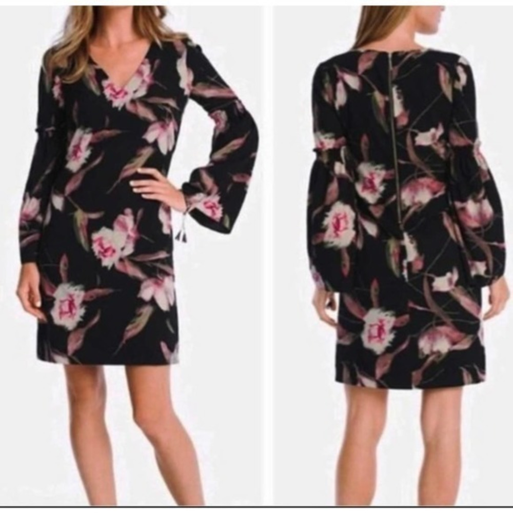 White‎ House black market floral bell sleeve dress size 2